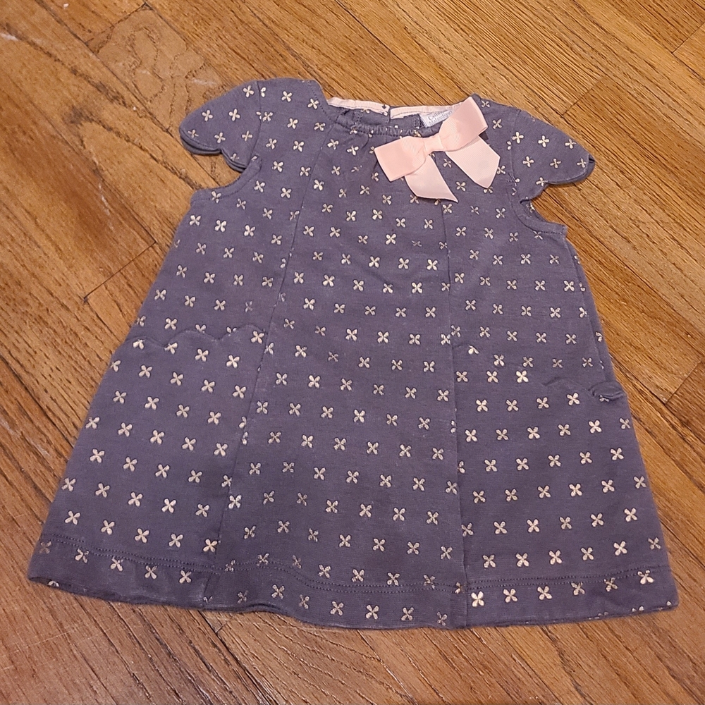 Catherine Malandrino Gray and Pink Kids Dress 12 Month Bow Gold Star Design